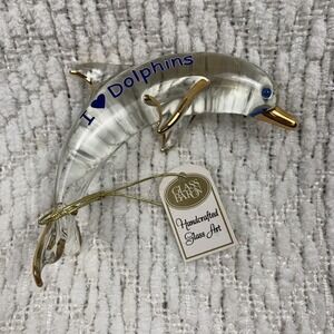 Glass Baron "I Love Dolphins" Handcrafted Glass Art S4 295 2007 New original Tag